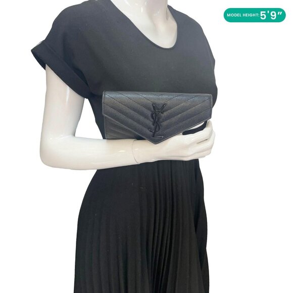 Yves Saint Laurent  Cassandra Grain De Poudre Leather Long Wallet Black - Picture 2 of 12